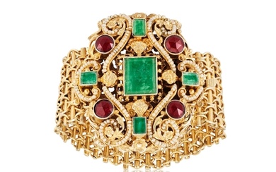 A 19TH CENTURY GEM-SET AND SEED PEARL BRACELET The openwork...