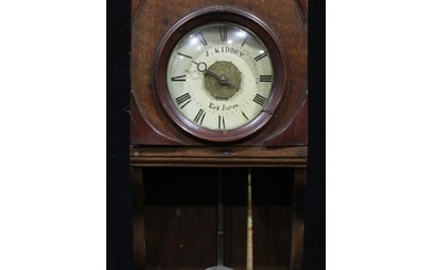 A 19th century oak hooded alarum wall clock, 16cm dial inscr...