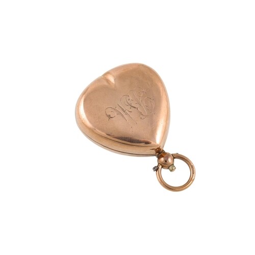 A 9CT ROSE GOLD HEART SHAPED SOVEREIGN HOLDER, engraved init...