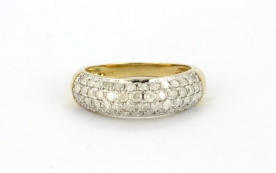 A 9ct yellow gold ring set with four rows of brilliant cut diamonds, (N.5).