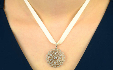 A Belle Epoque platinum, old and rose-cut diamond openwork pendant.