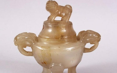 A CHINESE 19TH CENTURY CARVED JADE OR HARDSTONE CENSER