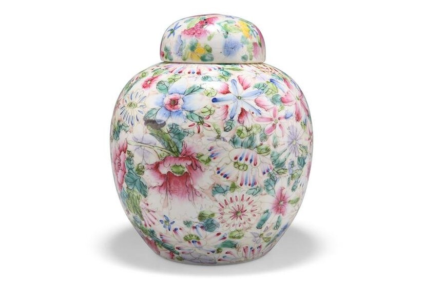 A CHINESE FAMILLE ROSE GINGER JAR AND COVER, painted