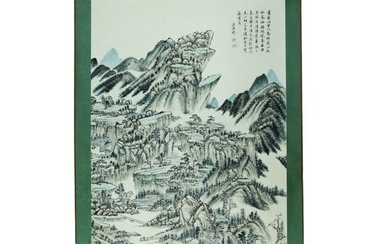 A CHINESE LANDSCAPE PAINTING ON PAPER, HANGING SCROLL, WANG YUANQI MARK