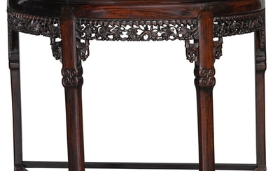 A CHINESE ROSEWOOD DEMI-LUNE SIDE TABLE, LATE 19TH CENTURY