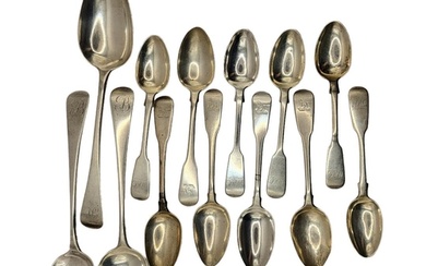 A COLLECTION OF GEORGIAN SILVER AND LATER SPOONS Comprising ...