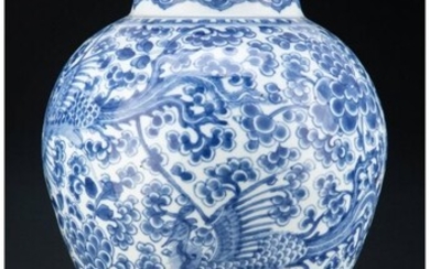 A Chinese Blue and White Phoenix and Peony Jar