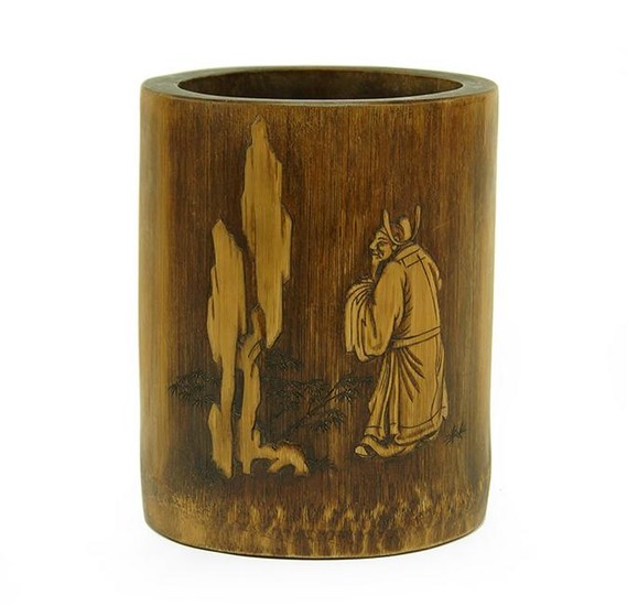 A Chinese Carved Bamboo Brush Pot.