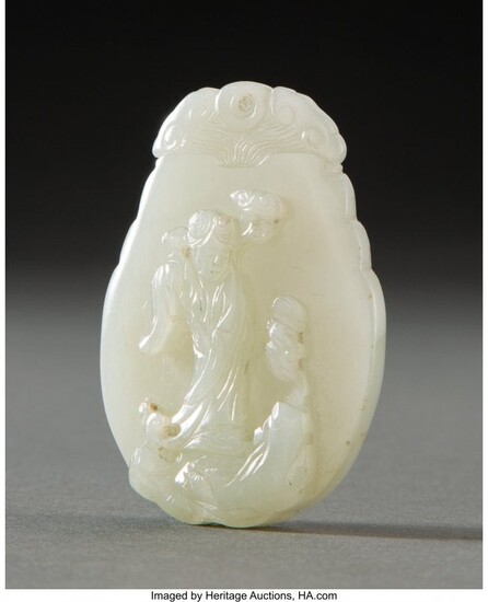A Chinese Celadon Jade Celestial Lady Plaque, Qi