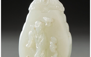 A Chinese Celadon Jade Celestial Lady Plaque