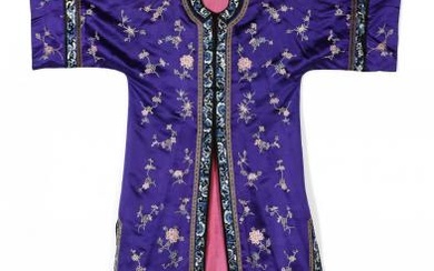 A Chinese Embroidered Purple Silk Robe