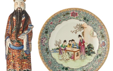 A Chinese polychrome glazed Lu Xing, late 19thC...