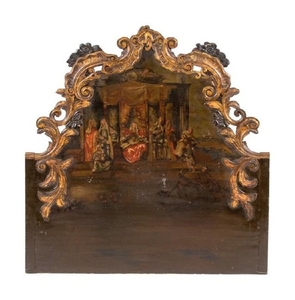 A Continental Carved, Parcel Gilt and Painted Panel