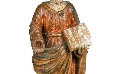 A Continental carved oak and polychrome painted figure of Saint Paul, probably 17th/18th century