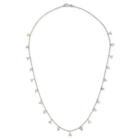 A DIAMOND NECKLACE in 14ct white gold, comprising a trace link chain suspending twenty one trillion