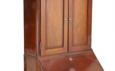 A Danish circa 1790 Louis XVI mahogany bureau bookcase, top with two doors, front with writing leaf and four drawers. H. 230. W. 119. D. 60 cm.