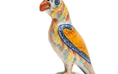 A Delft polychrome pottery figure of a parrot