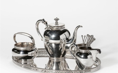A Dutch silver assembled tea service The teapot,...