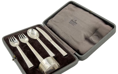 A FINE QUALITY CASED FIVE PIECE SILVER CHRISTENING SET...
