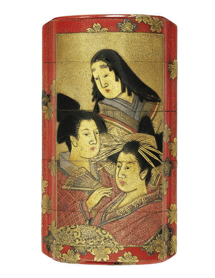 A FOUR-CASE INRO WITH BIJIN, SIGNED SHOJOSAI SAKU AND WITH KAKIHAN (YAMAGUCHI SHOJOSAI (1893-1979)), TAISHO - SHOWA PERIOD (20TH CENTURY)