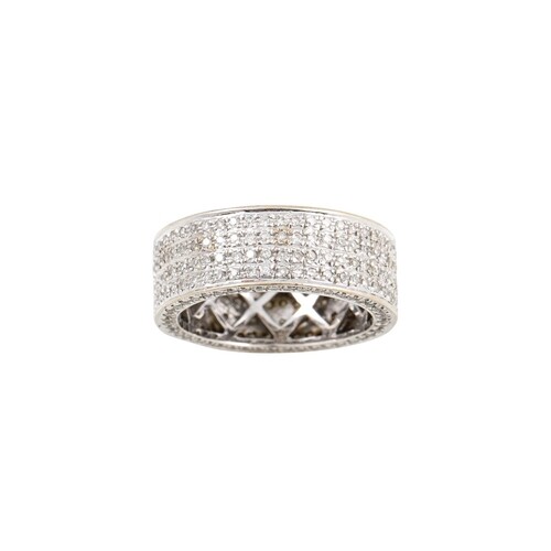 A FOUR ROWED DIAMOND SET RING, mounted in 18ct white gold. ...