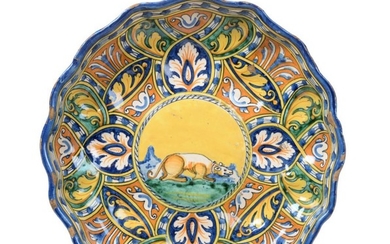 A Faenza Maiolica Crespina, circa 1550, of lobed circular form,...