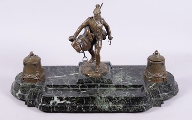 A Fine French Bronze and Marble Military Inkwell, Susse Freres