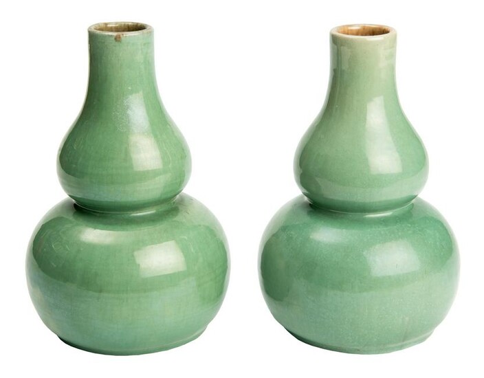A Fine and Rare Pair Celadon-Glazed Double-Gourd Vases.