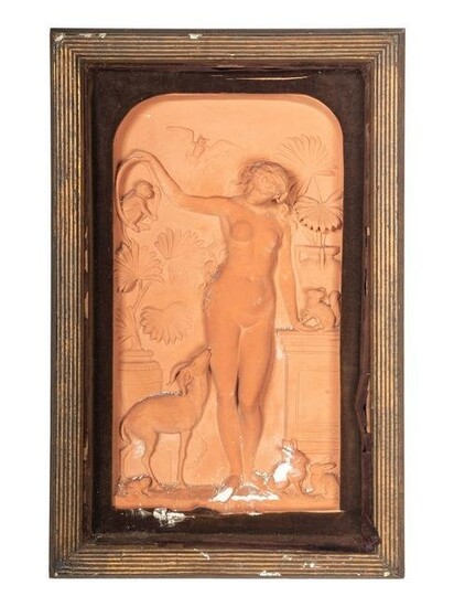 A Framed Terra Cotta Figural Relief Plaque