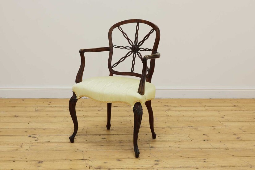 A French Hepplewhite-style mahogany open armchair