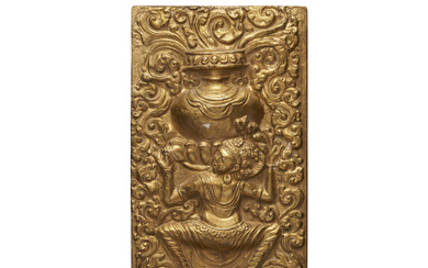 A GILT-COPPER PANEL WITH NAGARAJA TIBET, 15TH-16TH CENTURY