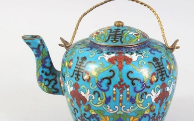 A GOOD SMALL CHINESE CLOISONNE TEA POT, decorated with