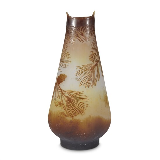 A Galle large acid-etched glass vase with pinecones and needles early 20th century