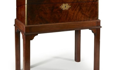 A George III brass-banded mahogany traveling lap desk