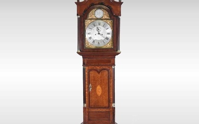 A George III oak and mahogany crossbanded cased longcase clock,...