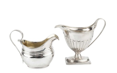 A George III silver cream jug, with shaped oval body,...