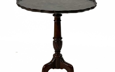 A George III style burr elm pie crust tripod wine table.