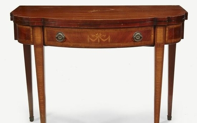 A George III style inlaid mahogany extending table