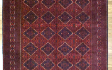 A HANDKNOTTED PURE WOOL VERY FINE GEO AFGHAN KUNDUS RUG
