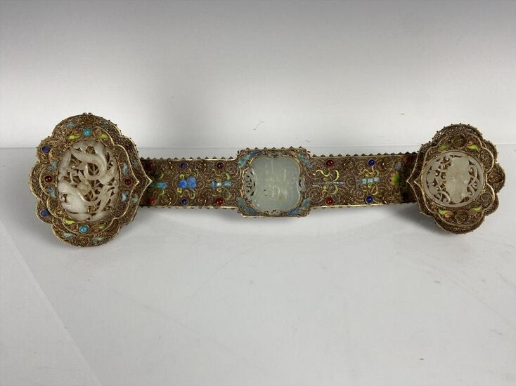 A LARGE CHINESE GILT SILVER & ENAMEL SCEPTER