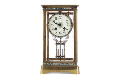 A LATE 19TH CENTURY FRENCH BRASS AND CHAMPLEVE ENAMEL MANTEL CLOCK