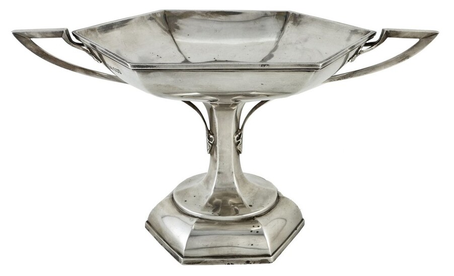 A Large Silver Art Deco Style Comport by Walker and Hall Engraved on the bowl to Miss Grace Gib...