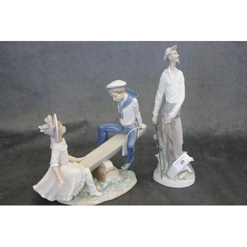 A Lladro figure of Don Quixote standing, 30cm high and a gro...