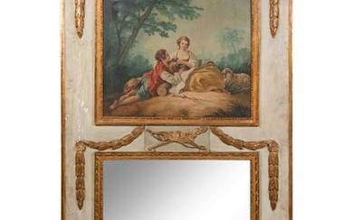 A Louis XVI Style Parcel-Gilt and Grey-Painted Trumeau