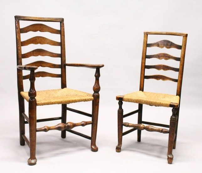 A MATCHED SET OF SIX 19TH CENTURY ASH AND ELM LADDER