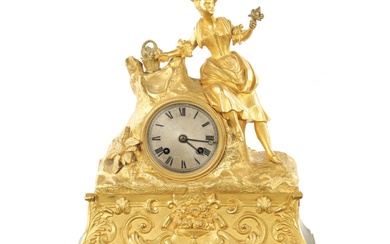 A MID 19TH CENTURY FRENCH ORMOLU FIGURAL MANTEL CLOCK...
