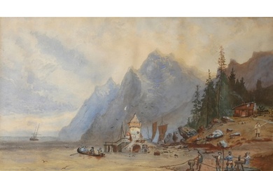 A MID 19TH CENTURY WATERCOLOUR, CANADIAN ROCKIES, FRAMED. (7...