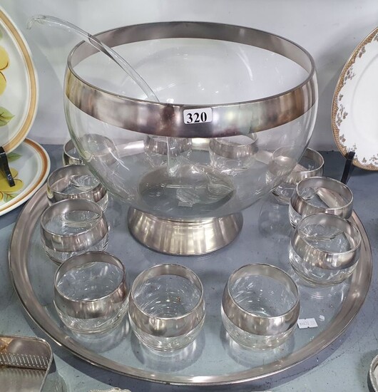 A MID CENTURY GLASS PUNCH SET ON TRAY