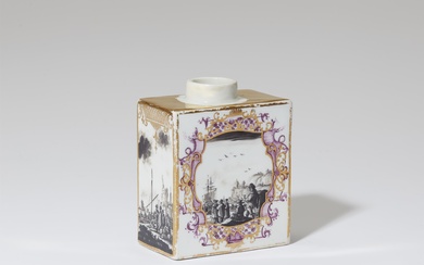 A Meissen porcelain tea caddy with merchant navy motifs
