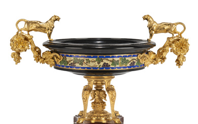 A NAPOLEON III GILT-BRONZE AND CHAMPLEVE ENAMEL-MOUNTED, MARBLE TAZZE CIRCA...